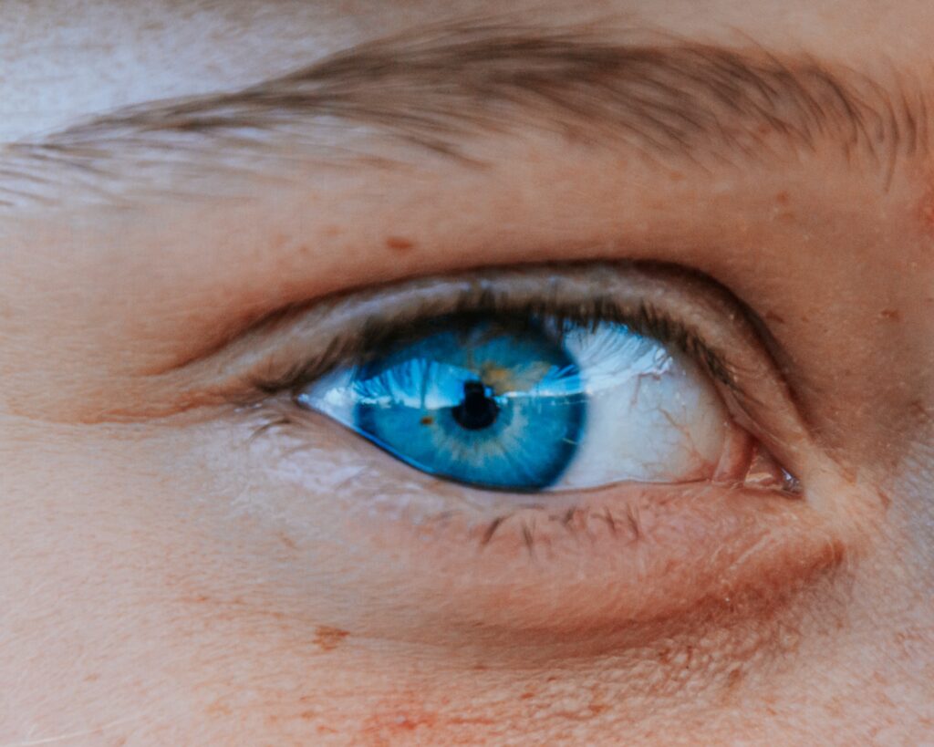 child’s eye, blue eyes