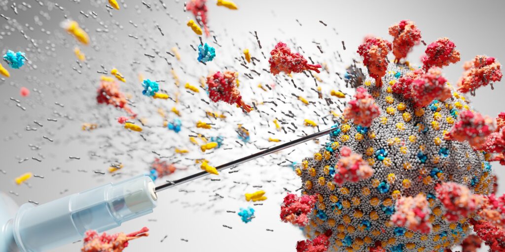 Coronavirus Covid-19 vaccine. Destroy Covid19 virus