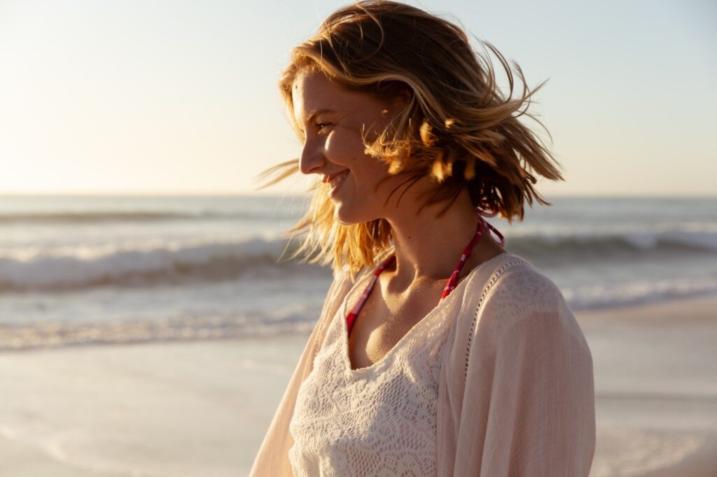 Beautiful woman smiling on the beach