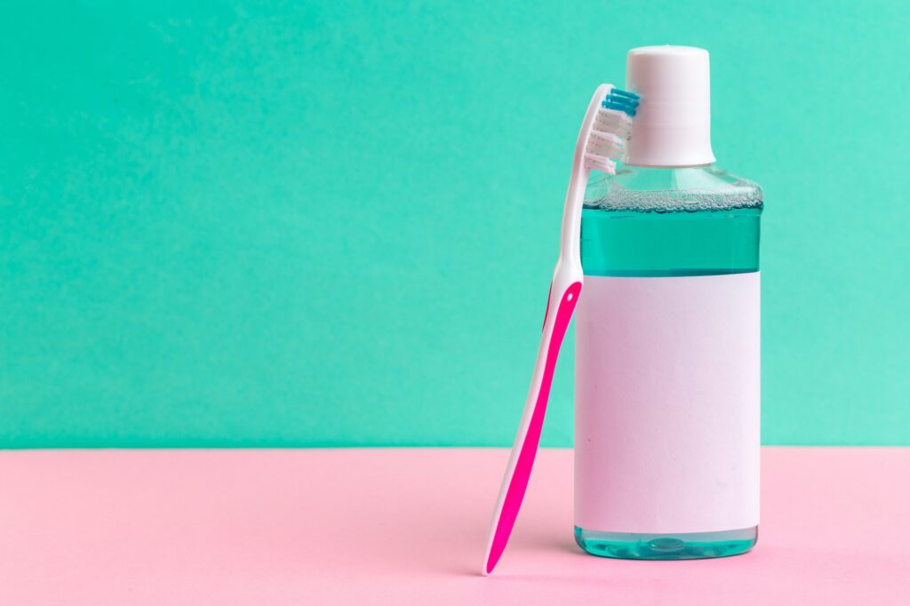 mouthwash and toothbrush for healthy care oral cavity