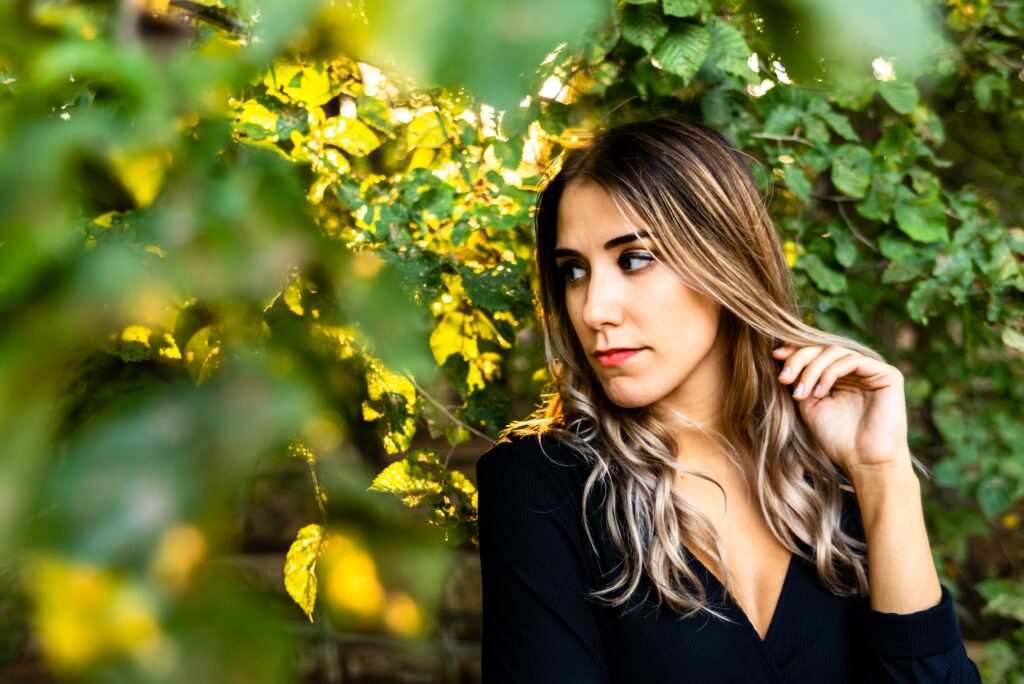 Close-up of a beautiful young woman posing candida.