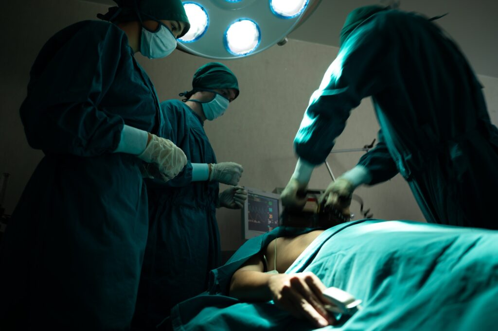 professional surgery team in the operating room, urgent surgery