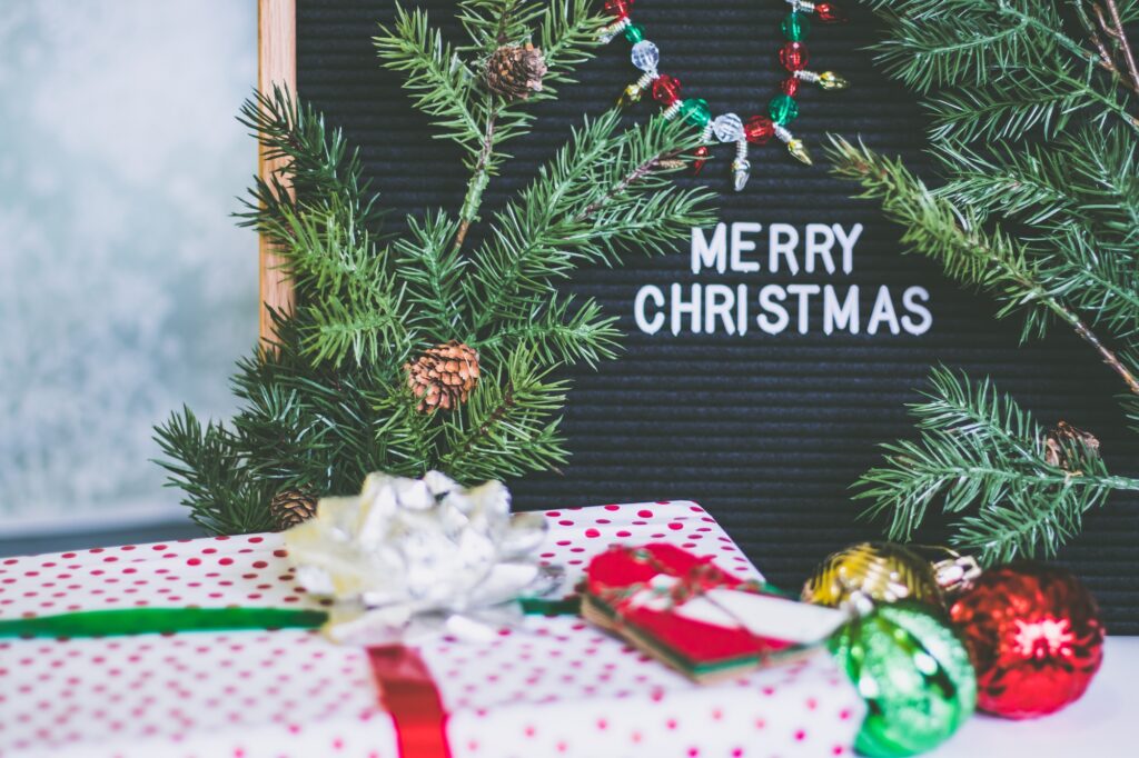 Merry Christmas text on a letterboard